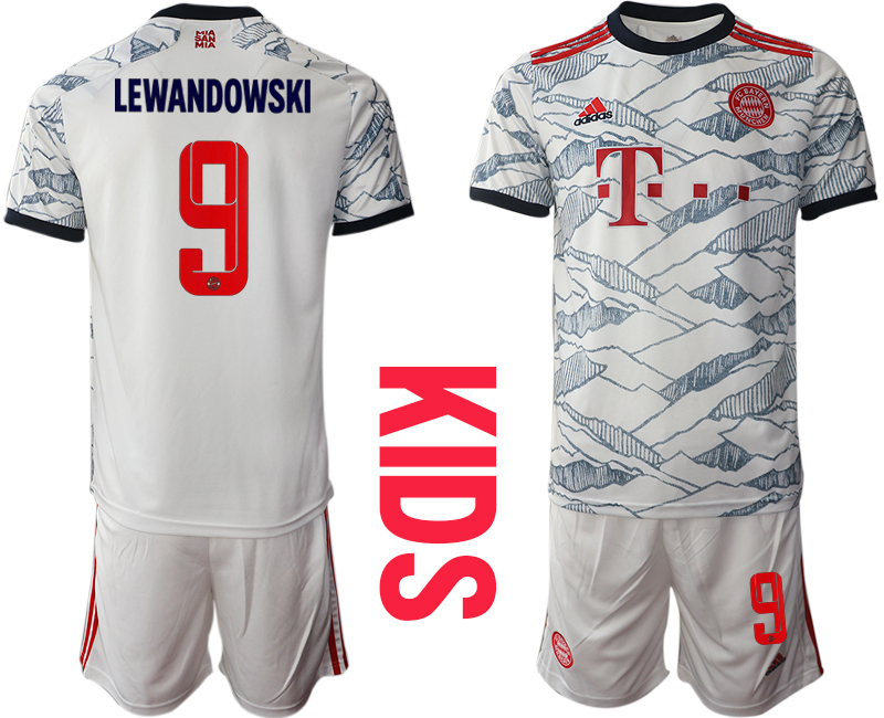 Youth 2021-2022 Club Bayern Munich Second away white #9 Soccer Jersey
